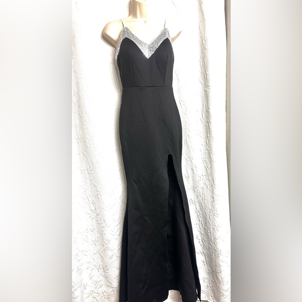 Miss Ord NWT Black Silver Sequin Sleeveless Top Corset Maxi Mermaid Dress Small